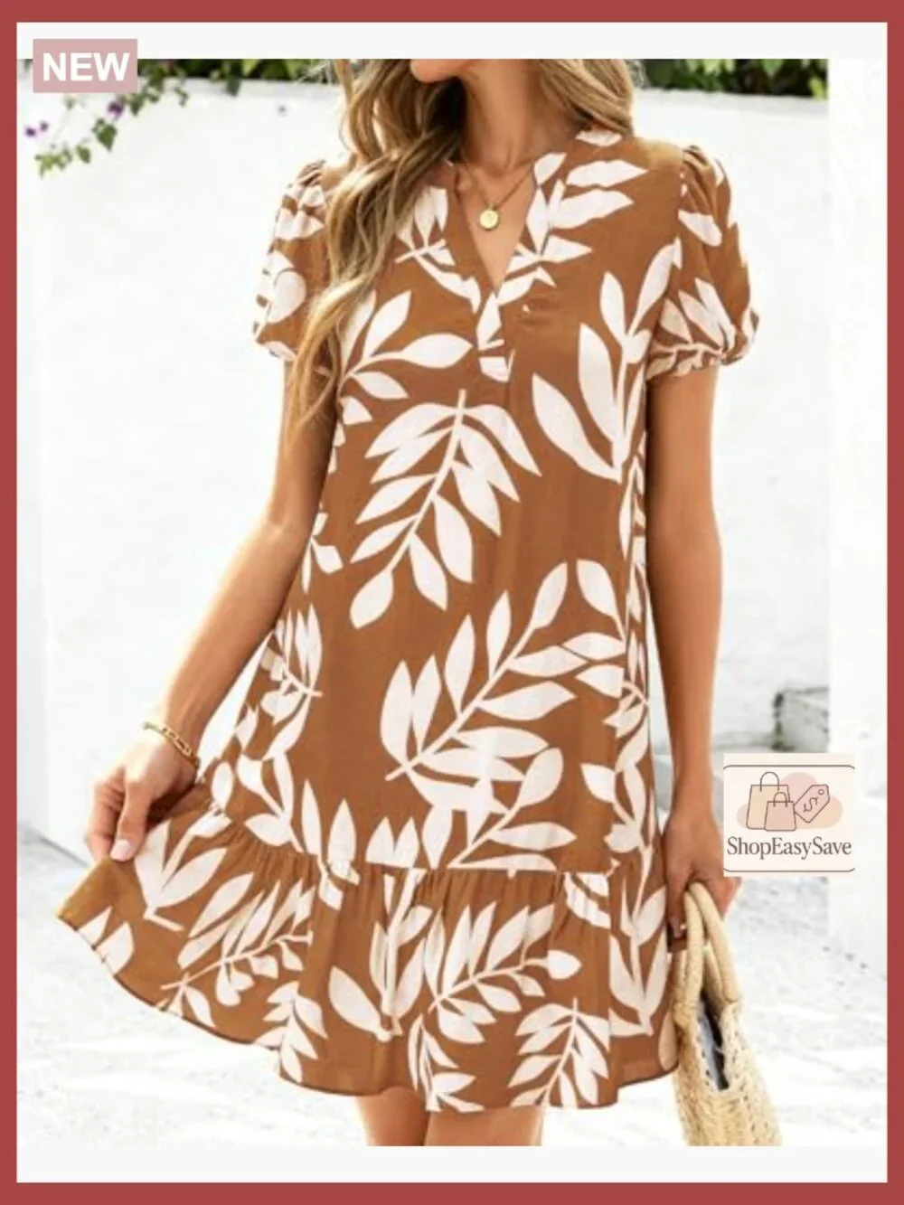 Puffy Sleeve V-Neck A-Line Mini Babydoll Dress Floral Print Boho Chic - Picture 6 of 7